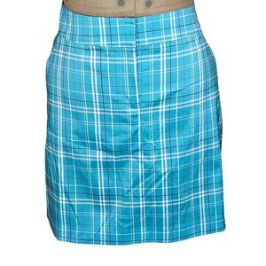 Woman's NWT Izod gorpcore sporty plaid aqua/teal blue green golf skorts S10